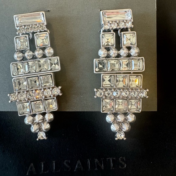 NWT ALLSAINTS Rhodium Large Statement Earrings - Picture 3 of 6